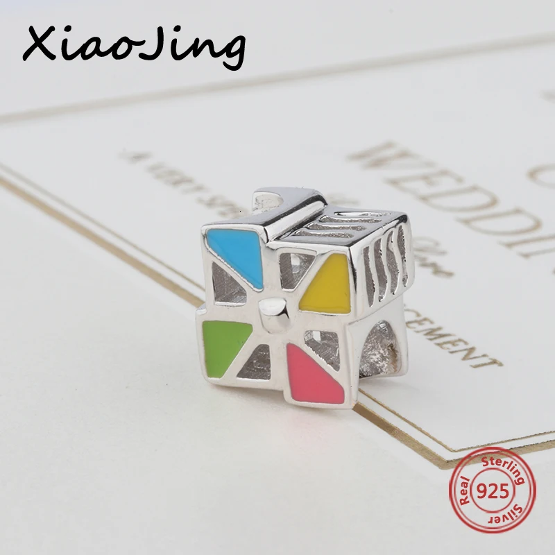 XiaoJing, оригами, детский кулон "ветряная мельница", сделай сам, ювелирное изделие, 925 пробы, серебро, разноцветные бусины, подходят для браслета Pandora, ювелирные изделия для матери
