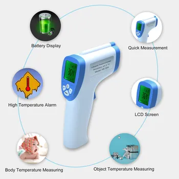 

Non-Contact Infrared Forehead Thermometer for Baby, Adult, Surface of Objects, with Memory Function, Color Alarm, Sound Setting