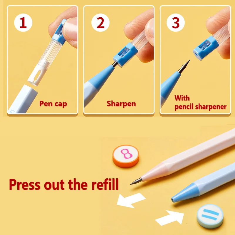 Deli Mechanical Pencil 2.0mm Lead HB 2B Sketch Writing Automatic Pencil Refills for Kids Stationery with Sharpener Pencil 4