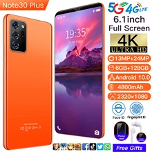 2021 New Global Version Note30 Plus 6.1 Inch Smartphone Android 10.0 4800mAh 6+128GB 13+24MP Face ID Dual SIM 4G 5G Mobilephone
