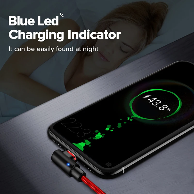 Магнитный usb кабель для зарядки 90 градусов 3 а быстрый для iphone 8 pin/Micro USB/type C быстрое зарядное устройство для samsung Android Phone шнур для передачи данных