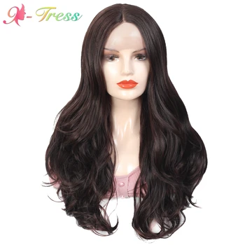 

Middle Part Lace Front Wigs Natural Wave for White Women Black Colored Heat Resistant Synthetic Hair X-Tress Free Ship