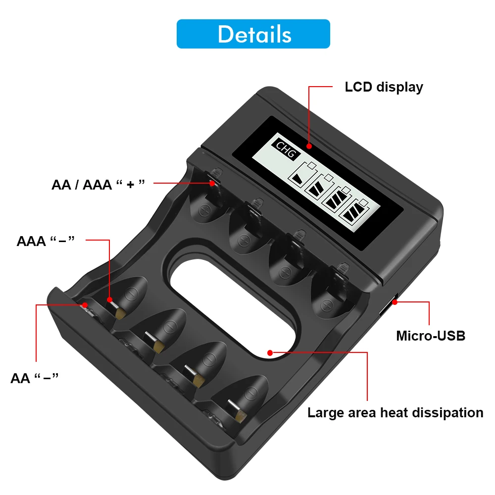 4 Slots LCD Display Smart Battery Charger for 1.5V AA AAA Lithium Li-ion Li ion Liion Rechargeable Battery charger adapter battery charger power supply adapter fast charger battery charger adapter