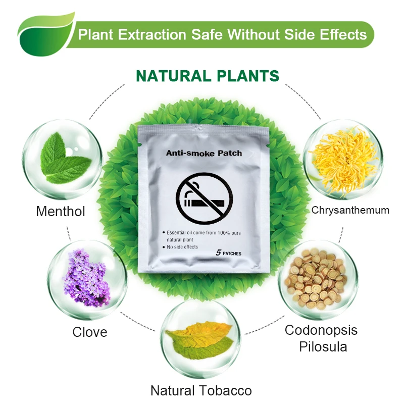 5Pcs/Bag 100% Natural Ingredient Anti Smoke Patch Chinese Herbal Medical Plaster Health Care Stop Quit Smoking Cessation