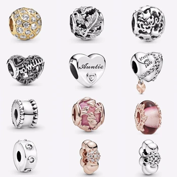 

2019 New Autumn Collection 925 Sterling Silver Beads Chained Heart Charms fit Original Pandora Bracelets DIY Jewelry For Women