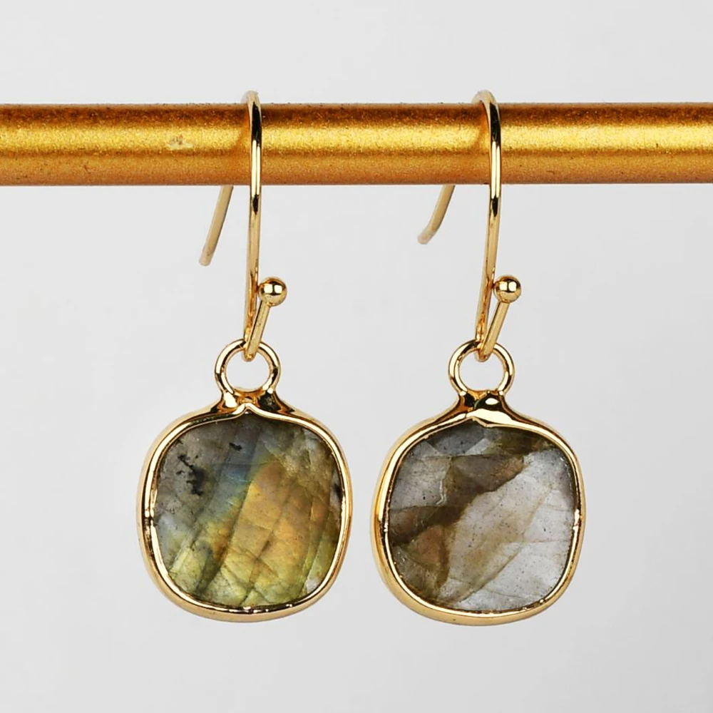 

BOROSA 5PCS Design Gold Plated Square Labradorite Faceted Dangle Earrings Gems Fashion Trendy Jewelry Gift for Women G2084-4