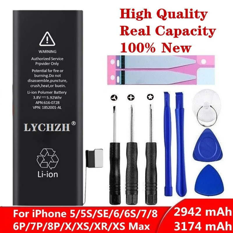

Original Lithium Battery For iPhone 6S 6 5S 5C X SE 7 8 Plus XR Xs Max High Real Capacity Zero Cycle Tool Sticker for 6SBattery