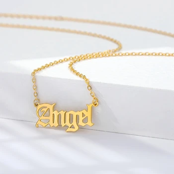 

Summer Women Stainless Steel Letter Necklace Elegant Fashion Old English Angel Choker Necklace for Girl Lovers Jewelry Wholesale
