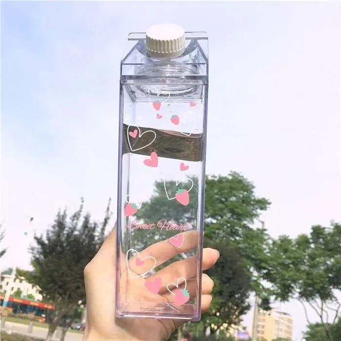 Hemoton 500ML Milk Carton Water Bottle Transparent Plastic Milk Box Juice Bottle Milk Bottles Portable Water Bottle 