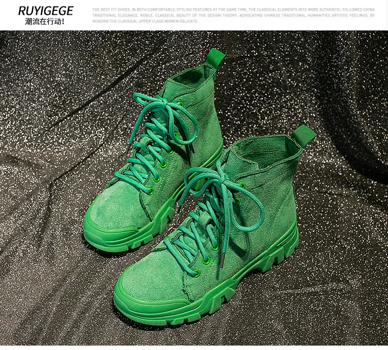 Spring Autumn Women Boots British Wind Students Military Boots Women's Boots Net Red Short Boots Winter Shoes Green