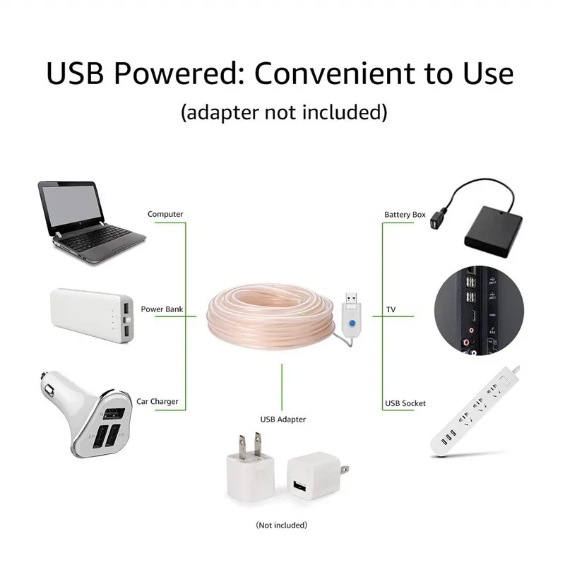 Рождество 100LED ленты свет трубки USB 12 метров водонепроницаемый 8 режимов с пультом дистанционного управления RGB/теплый белый полосы лампы освещения