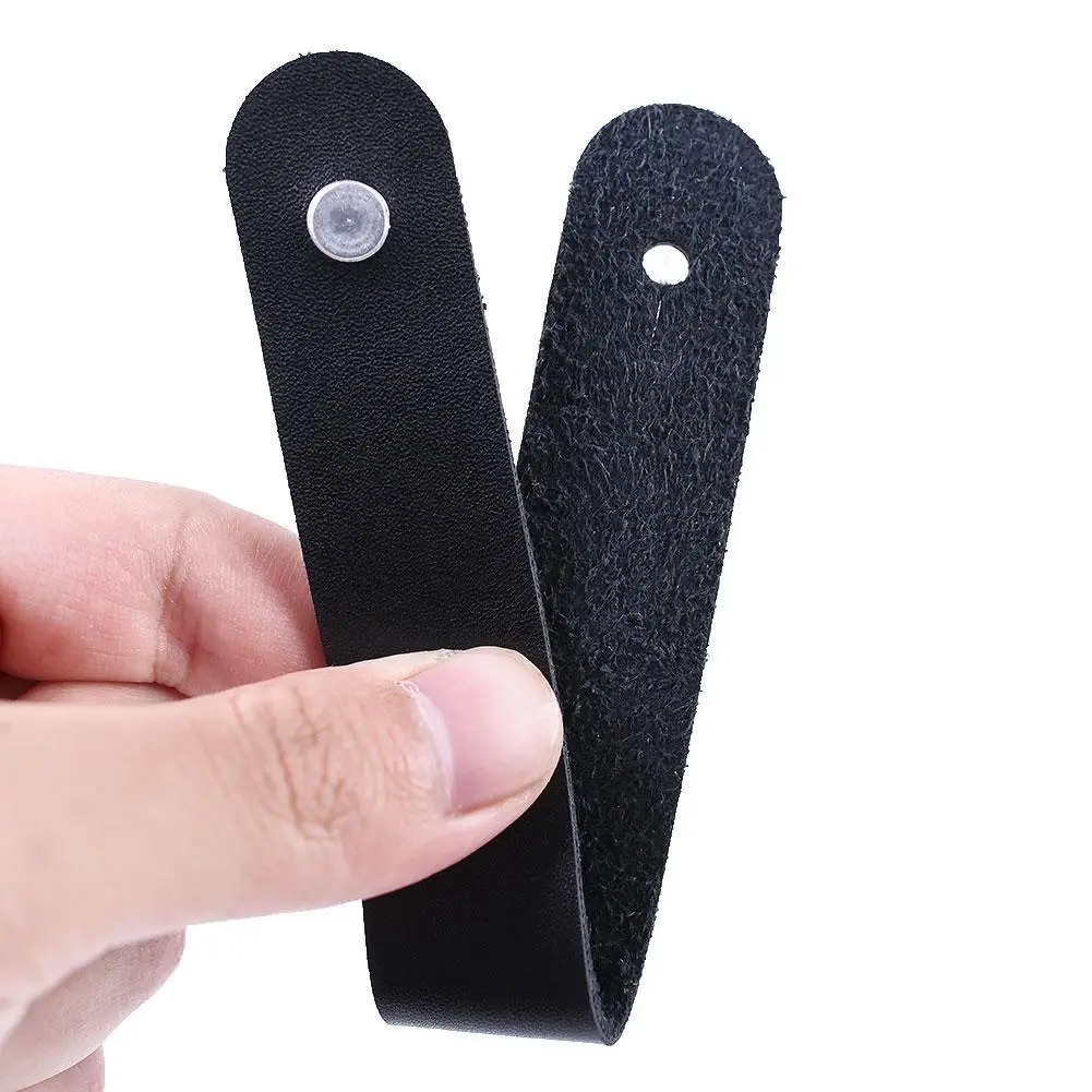 Leather Guitar Strap with Headstock Button Lock and Metal Fastener