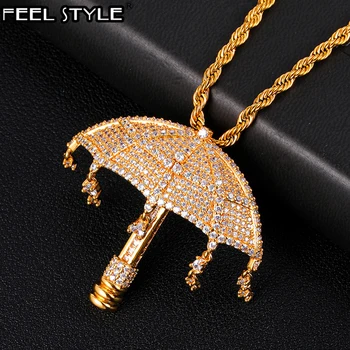 

Hip Hop Bling Cubic Zirconia AAA+ Umbrella Iced Out In White Gold Color Necklaces & Pendants For Men Jewelry