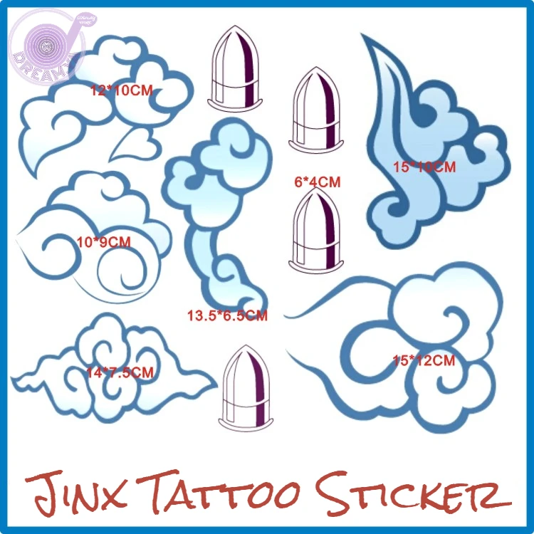 1set Jinx LOL Temporary Fake Flash Tattoo Sticker Cosplay Prop Accessory Halloween Party Carnival | Тематическая одежда и