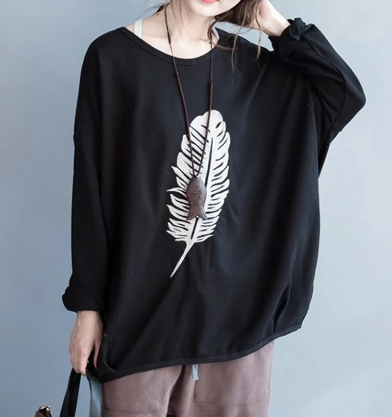 

Women Loose Printed Tee Shirt Tees Tops Ladies Print Plus Size T-shirt Female 2019 Autumn Spring Tee Shirts T Shirt