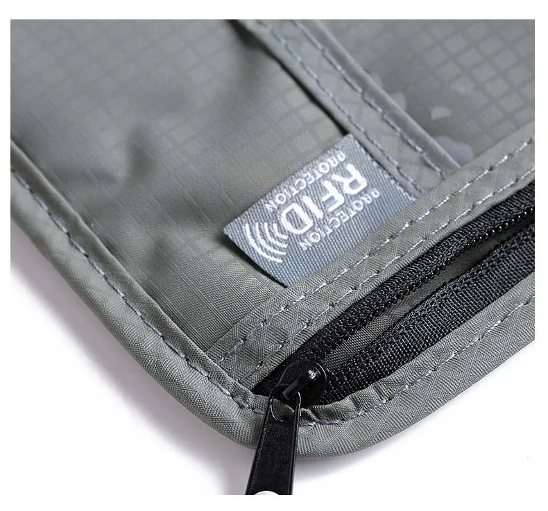 Waterproof nylon travel document storage pouch with RFID blocking