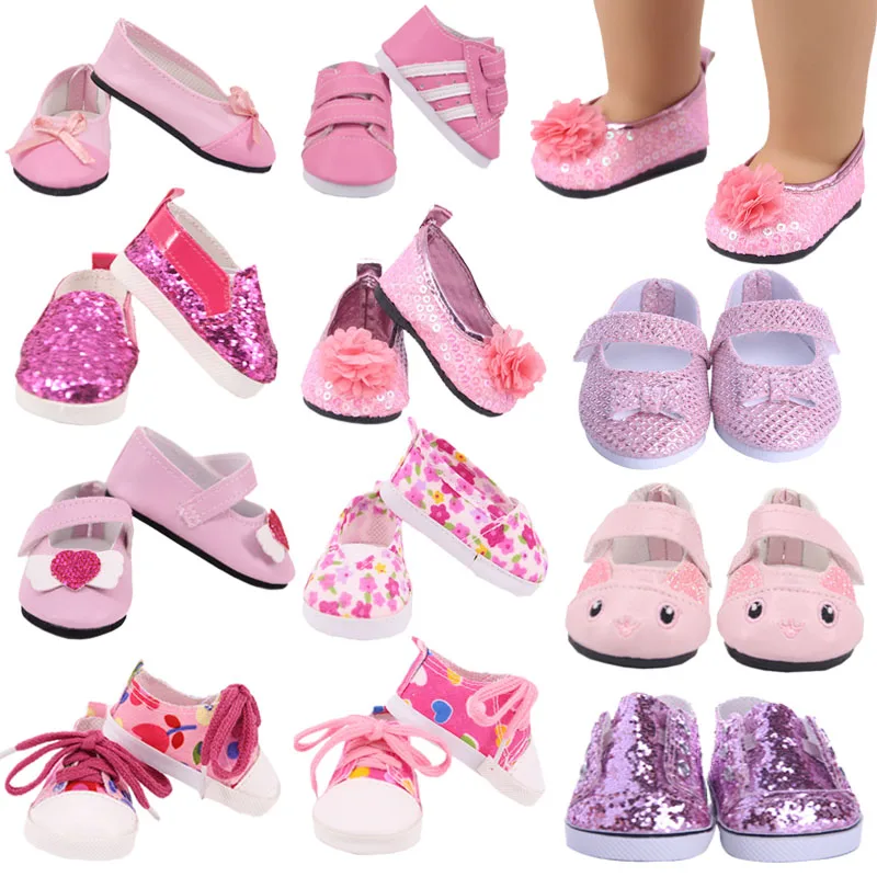 7Cm Doll Pink Kitty Shoes Canvas Shoes Sneakers Fit 18 Inch American Doll&43cm Baby New Born Doll Clothes Accessories,Girls Toys