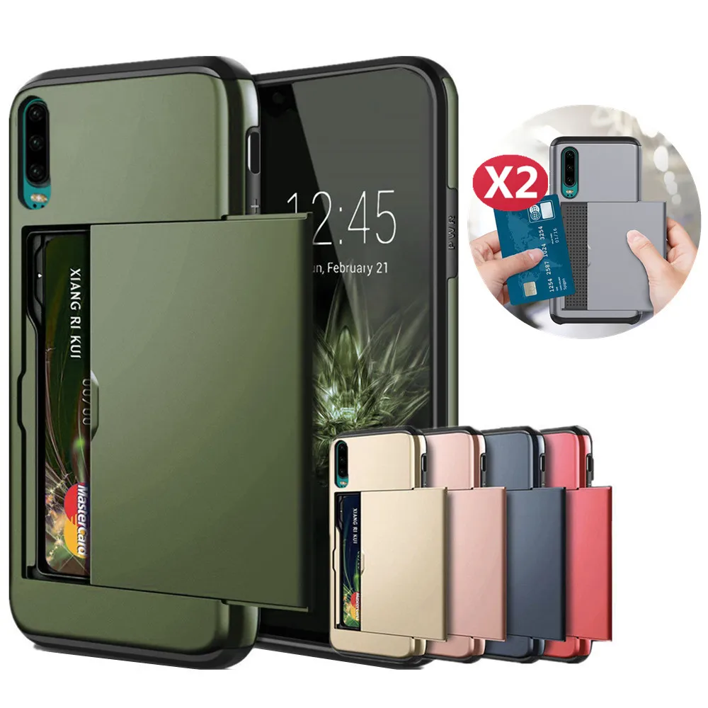 Armor Slide Card Case For Huawei P30 Pro P30 Case Slide Armor Wallet Card Slots Holder Cover For