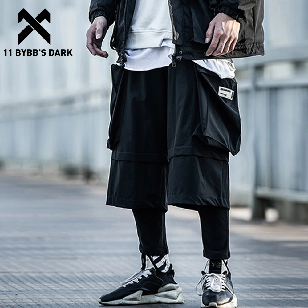 

11 BYBB'S DARK Fake Two Pieces Thick Harem Cargo Pants 2019 Harajuku Streetwear Casual Sweatpants Hip Hop Joggers Men Trousers