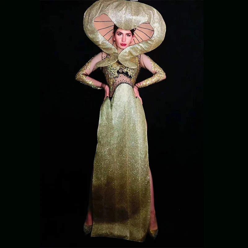 Черные золотые стразы, Прозрачное платье с длинным рукавом, женская певица, одежда для танцоров, день рождения, празднование выпускного вечера, платья DT1680