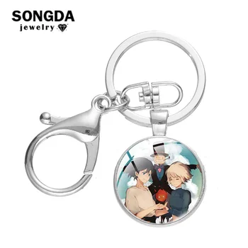 

SONGDA Howl's Moving Castle Lobster Clasp Keychains Round Glass Anime Key Chain Drop Key Charms Best Friends Gifts Woman Jewelry