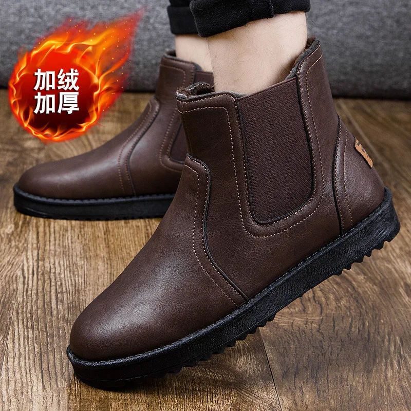 

Winter 2019 New Style Snow Boots plus Velvet Warm Men Padded Fashion-Leather Boot High Shoes Hot Selling