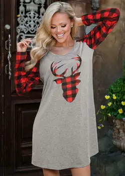 

Fashion Women Ladies Loose Casual Sleep Dress Plaid Long Sleeve Above Knee Xmas Milu Printed Sleepwear