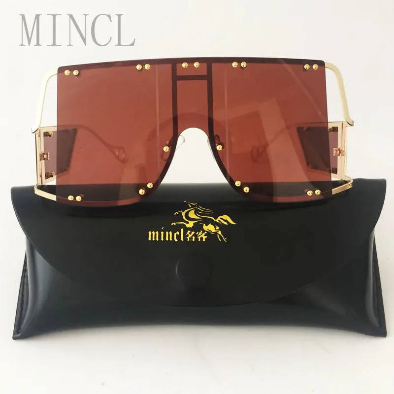 MINCL модная негабаритная Форма Маски щит Стиль wo мужские солнцезащитные очки крутая уличная оснастка фирменный дизайн мужские панк Солнцезащитные очки NX - Цвет линз: tea