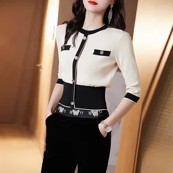 

Luxury Brand Designer Knitted Sweater Top and Velvet Wide Leg Pants 2 Two Piece Suit Set Women Knitwear Female Ladies Clothes