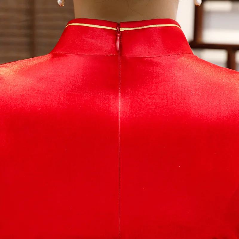 Китайская одежда размера плюс 6XL, бархатное платье Чонсам с длинным рукавом, женские красные китайские свадебные платья с цветами Qiapo, древний костюм 5XL