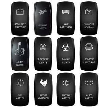 

12V/24V 5 Pin Rocker Switch Waterproof Laser SPST ON/OFF Backlit Green LED Light 20A 12V For Auto Automotive Truck Boat Marine