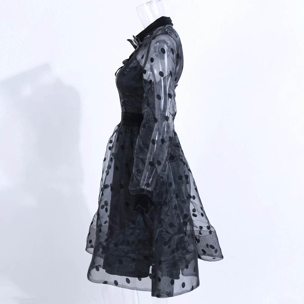 Yesexy, женское платье в горошек с высокой горловиной, элегантные женские мини платья с высокой талией и бантом, VR0063