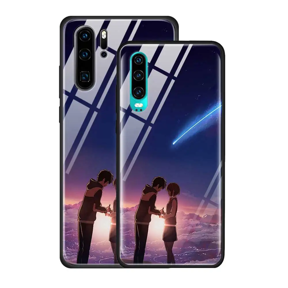 T01 Закаленное стекло оболочка для huawei P20 P30 чехол для Honor 9X 9XPro 20 20Pro силиконовый край Чехол аниме ваше имя девочка мальчик Kimin - Цвет: T01