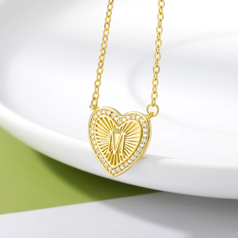A-Z 26 Letter Initial Zircon Peach Heart Alphabet Neckalces For Women Chain Choker Name Shine Jewelry Pendant Gift Wholesale | Украшения и