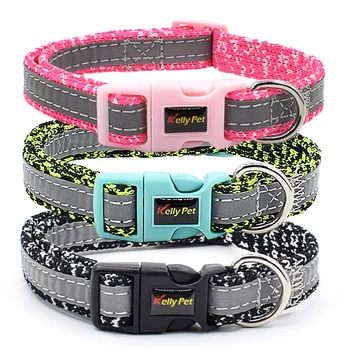 

Knit Fabric Cute Dog Collar Buckle Strap Adjustable strap Night Glossy Reflective Safety Pet Collar