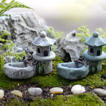 

Pond Tower Resin Garden Miniature Figurines Retro Lifelike Courtyard Toys Landscape DIY Micro Landscape Beautiful Bonsai Decor
