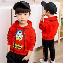 Комплект одежды для маленьких мальчиков с изображением Дональда Дака и Микки, куртка с капюшоном+ штаны, весенне-Осенняя детская одежда, спортивный высококачественный костюм, одежда для детей