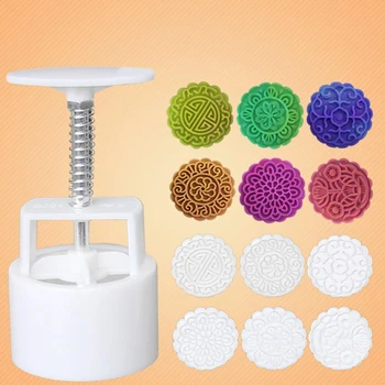 

7Pcs/set 100g Round Flower Mooncake Mold Hand Pressure Fondant Moon Cake Decoration Tools Cookie Cutter Pastry Baking