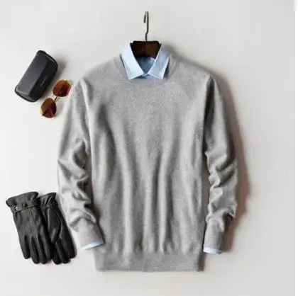 Осень-зима, кашемировый хлопковый мужской свитер, трикотажное платье-свитер, hombre pull homme Hiver, пуловер, мужские вязаные свитера J697 - Цвет: Gray o-neck