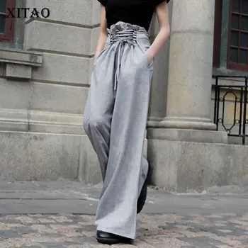 

XITAO Original Women High Waist Pants Loose Solid Casual Sense of Design 2020 Spring Summer Fashion The Streets Pants DMY4779