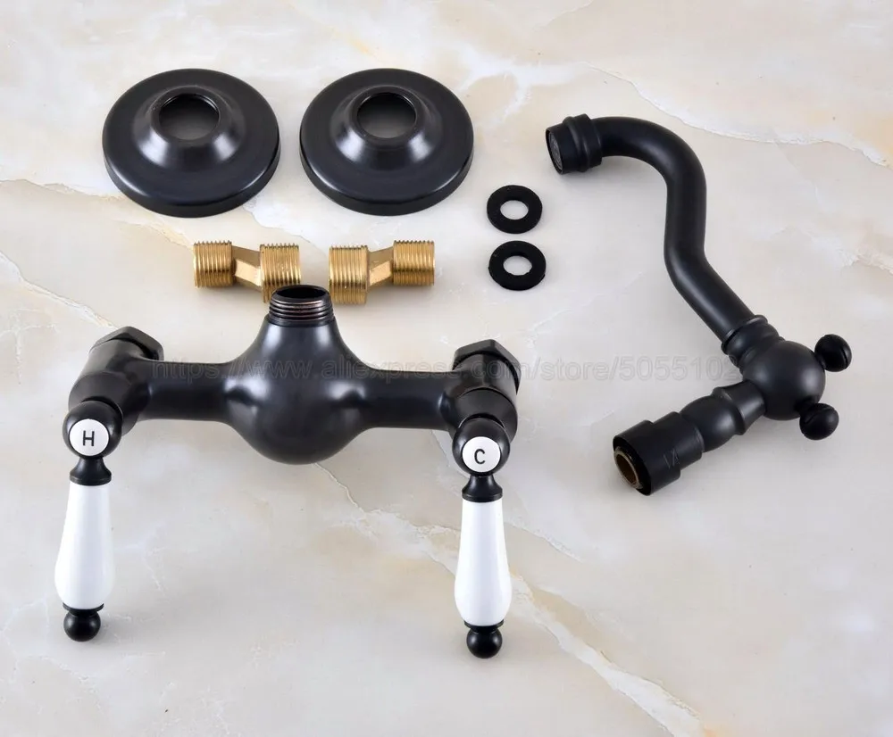 Basin Faucets Oil Rubbed Bronze Bathroom Kitchen Faucet Swivel Wall Mounted Dual Handle Hot Cold Mixer Taps znf868