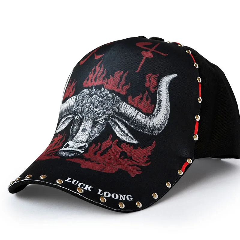 

New design Originality art Fashion baseball cap fire bull cotton joker leisure caps casual versatile street punk hip hop trend