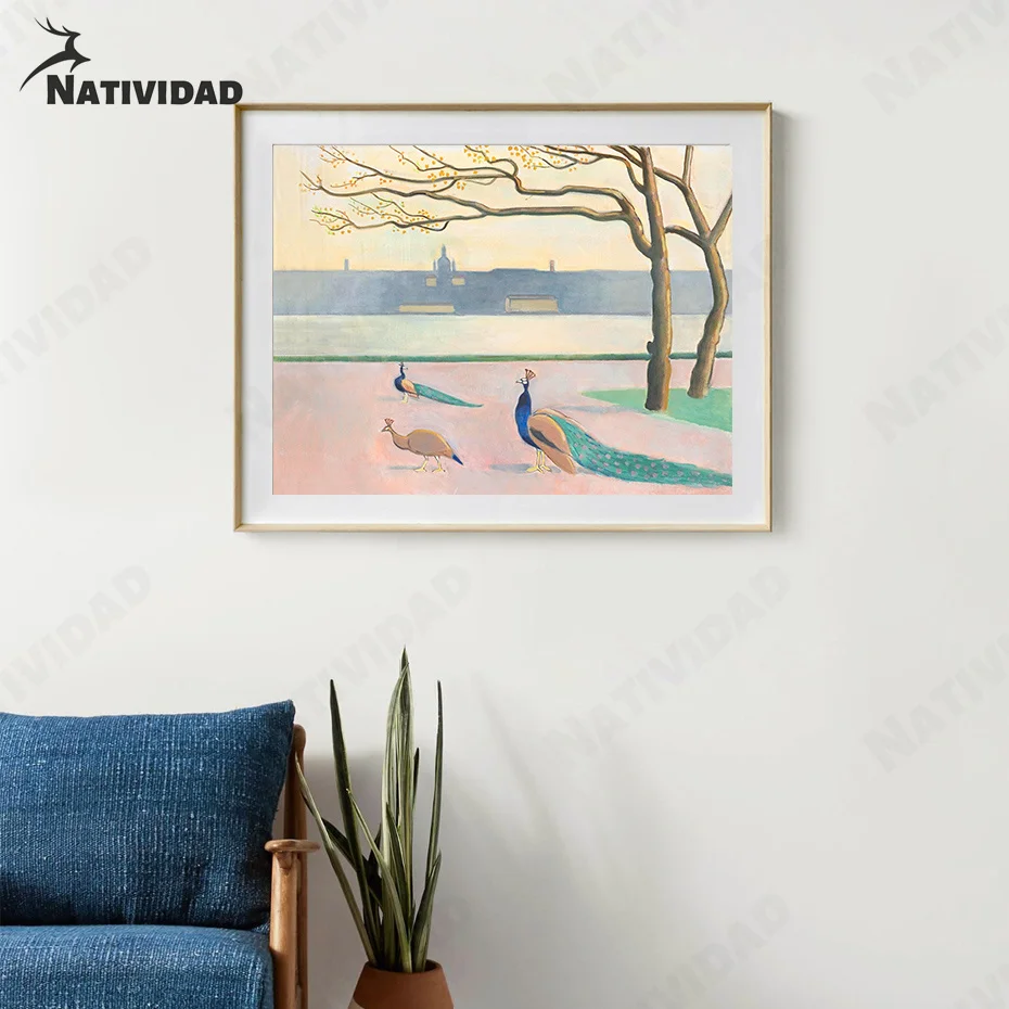 

Pink and White Cartoon Watercolor Painting Canvas Painting Home Decoration Peacock Animal Art Print Poster Bedroom Decoration