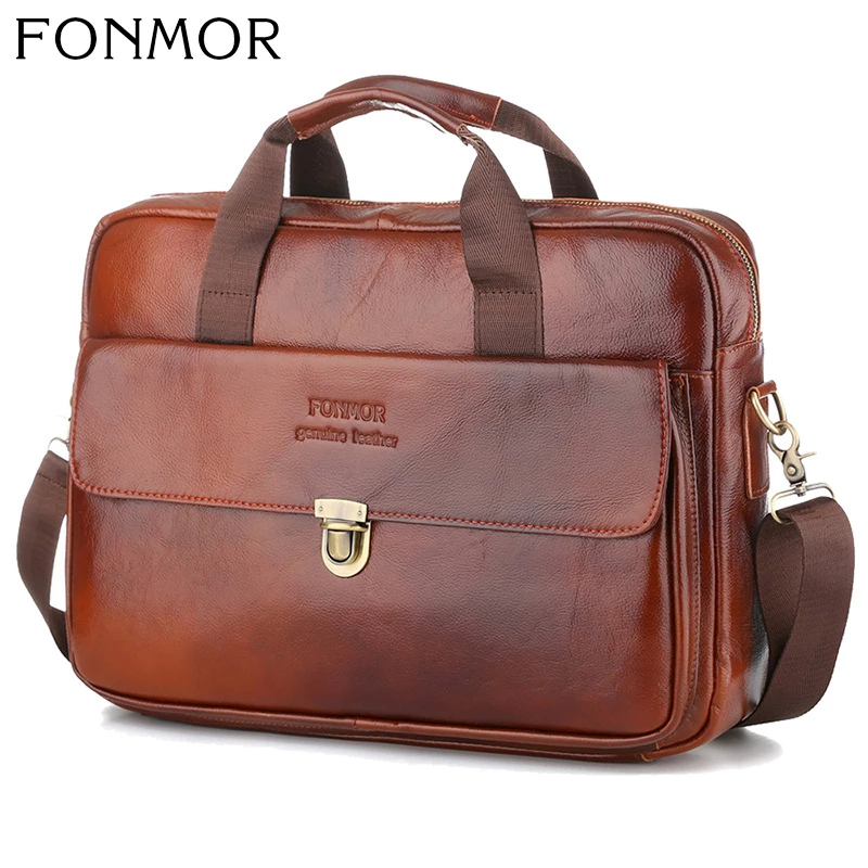 FONMOR Genuine Leather Men Briefcase Men Messenger Bag Male Man