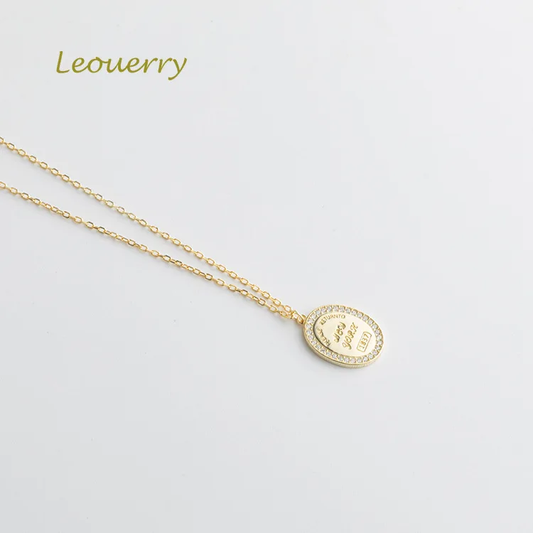 

Leouerry Simple Oval Lettering Pendant Necklace 925 Sterling Silver Fashion Korean Short Chain Necklace for Women Fine Jewelry