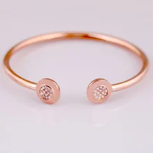 Браслет из розового золота с надписью и кристаллами, Открытый браслет, подходит для бусины из стерлингового серебра 925, очаровательный браслет, ювелирные изделия из Европы DIY