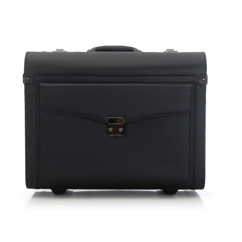 Pilot Rolling Luggage Casters 16 Inch Business Carry On Trolley Women Men Wheels Suitcases Captain PU Travel Bag Trunk
