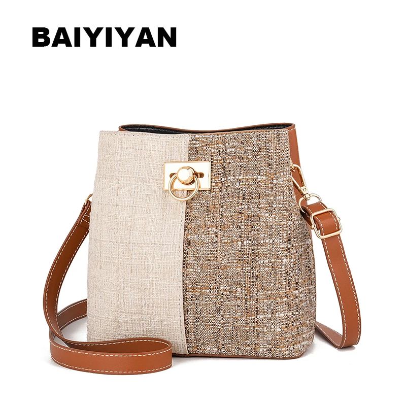 

2020 New Fashion PU Leather Women Shoulder Bags Designer Panelled Bucket Bag Ladies Handbag Crossbody Messenger Bag