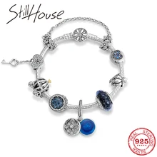 925 пробы серебряный браслет принцессы тыквы для женщин CZ и муранские бусины браслет цветок безопасная цепочка Ювелирные изделия