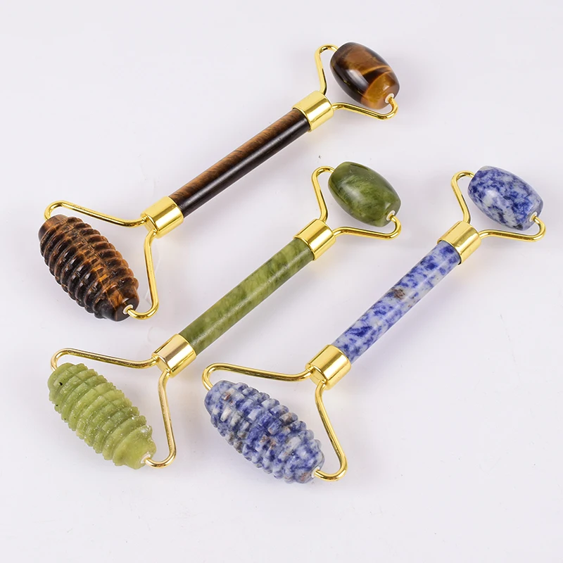 Wholesale Acupuncture Massager Sawtooth Jade Roller Face Care Massage Tool Natural Rose Quartz Stone Gua Sha Health Neck Relax